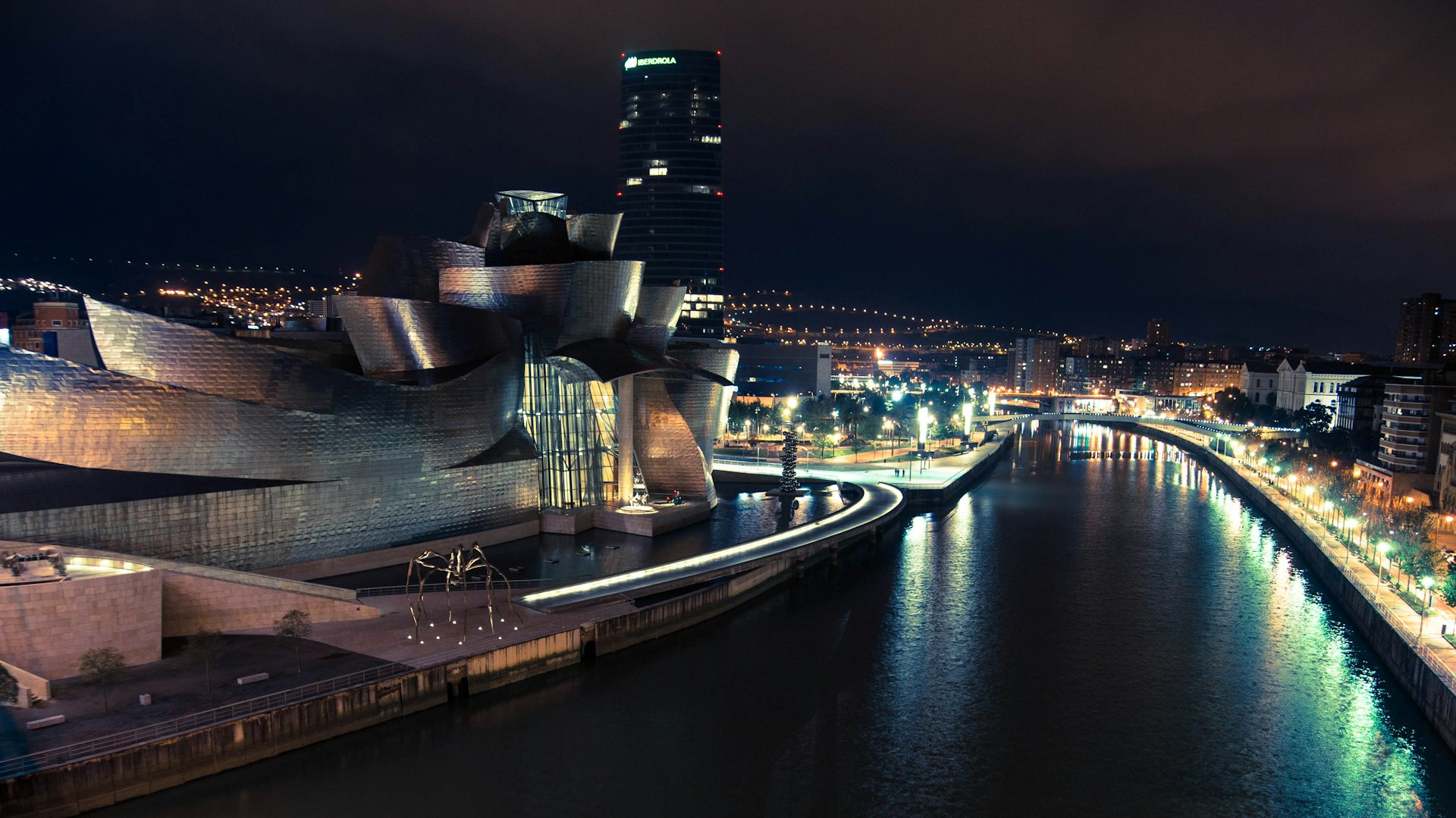 Guggenheim Museum Bilbao on the Nervión River, Basque Country Spain